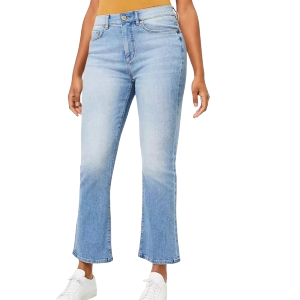 LOFT Women’s Curvy High Waist Kick Crop Jeans, Staple Mid Indigo Wash, 28/6